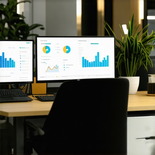 A workspace with screens showing local SEO analytics and maps, representing advanced SEO strategies for 2025