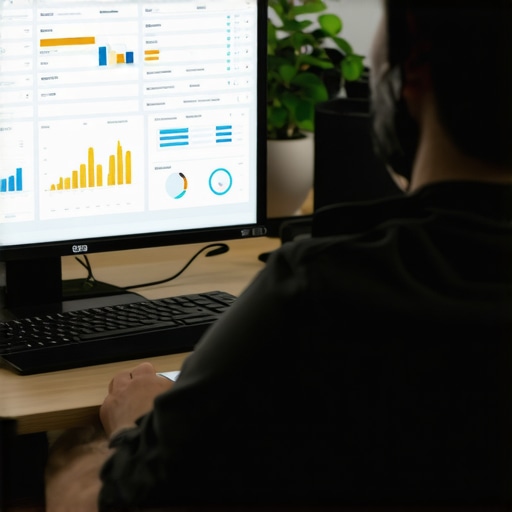 Business owner reviewing local SEO analytics on a computer.