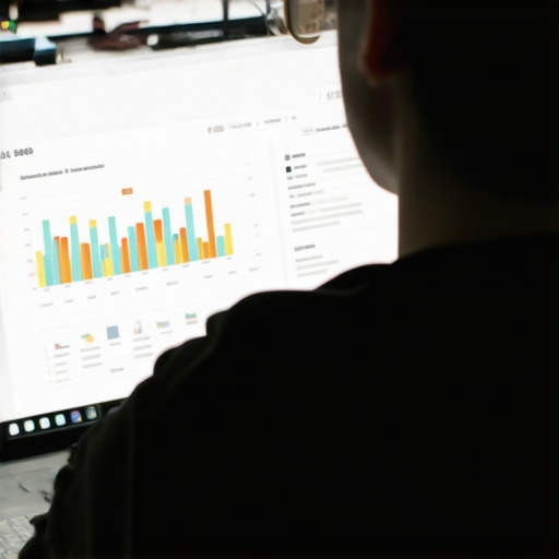 Person analyzing local SEO strategies on a laptop with schema markup and content visuals