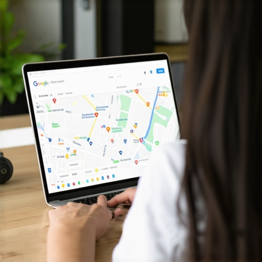 Person reviewing local SEO metrics on a laptop with Google Maps open.