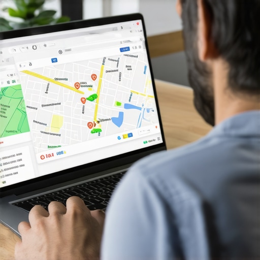Business owner reviewing Google Maps and SEO metrics on their laptop