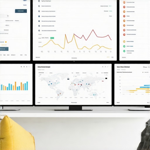 Local SEO Tools Dashboard for Business Success A modern workspace with a computer screen showing local SEO analytics, citations, and reviews monitoring tools