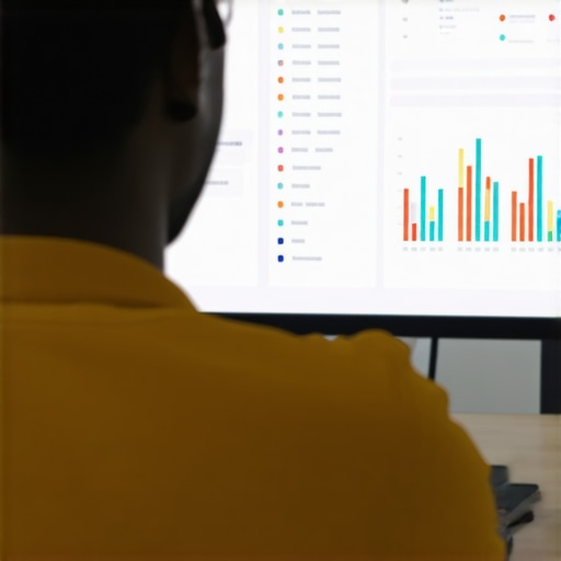 Monitoring Local SEO Performance Business owner analyzing local SEO metrics with citation and review data on screen.