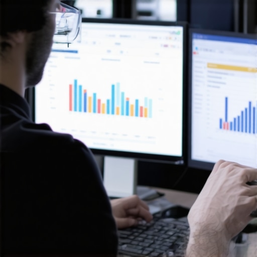 Person working with SEO analytics tools on computer screens