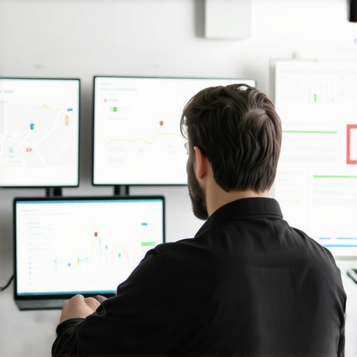 Business owner reviewing local SEO metrics on digital dashboard