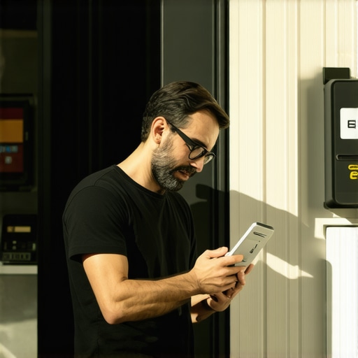 Business owner setting up Bluetooth beacons at a storefront.