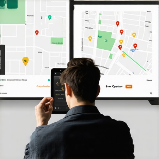 Using GeoSpotter Pro for Location Signal Analysis Person holding GeoSpotter device in front of a digital map showing proximity signals.
