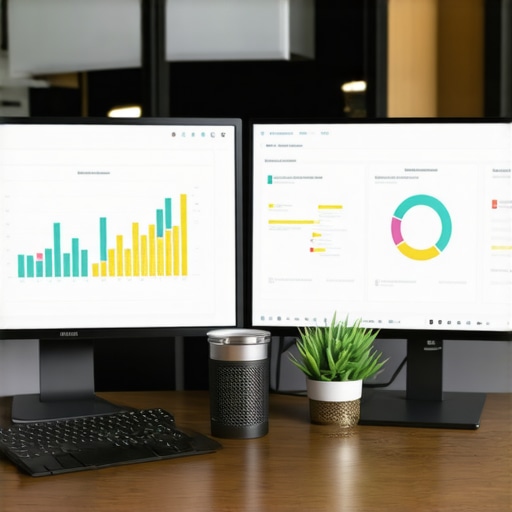 A workspace featuring computers and SEO software used for managing local business rankings