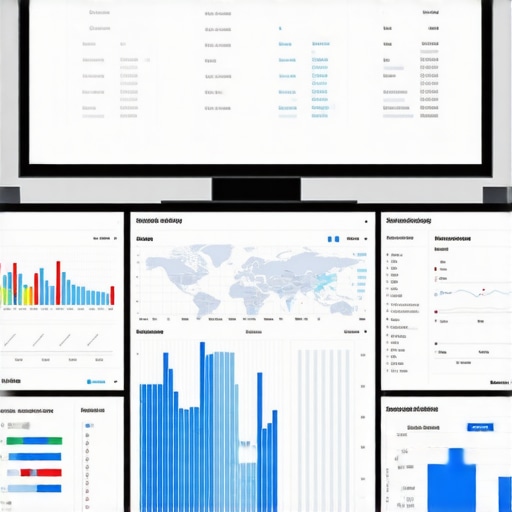 A workspace with multiple screens displaying local SEO tools, maps, and analytics dashboards