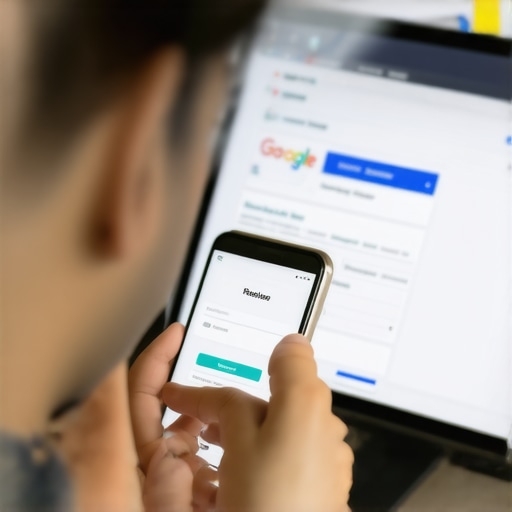 Business owner prompts customer for review using smartphone, with Google dashboard on tablet