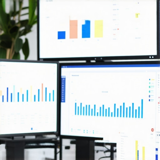 A workspace with screens displaying local SEO and analytics dashboards