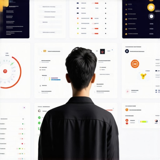 Person analyzing digital dashboards with data on sensors, proximity, and reviews.
