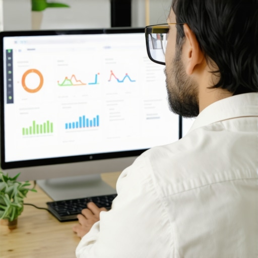 A professional managing local business rankings using specialized software and analytics dashboards.