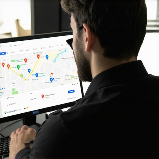 Business owner optimizing Google Maps listing on computer.