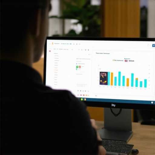 Business owner editing Google profile on laptop with analytics charts